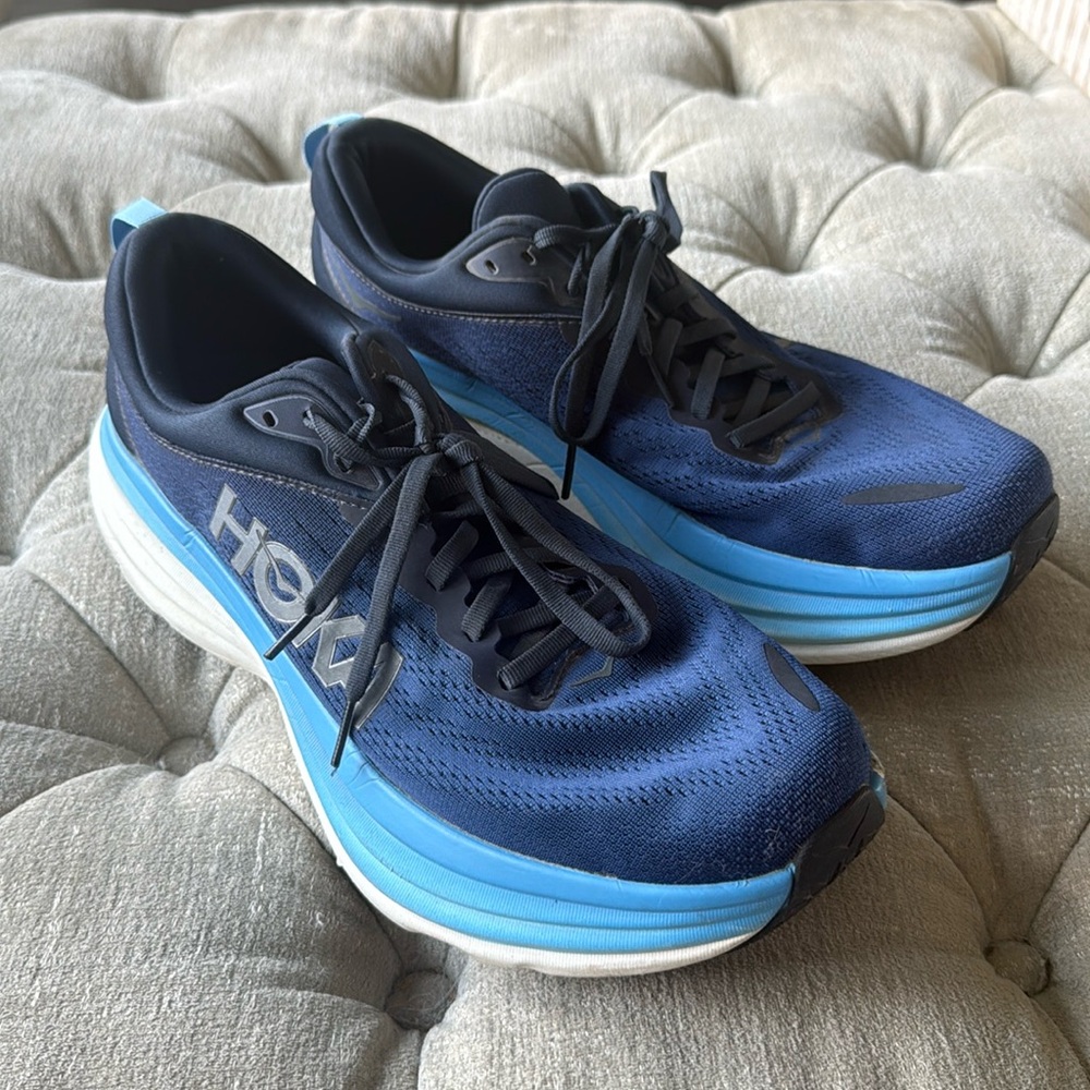 Hoka Men's Navy and Light Blue Athletic Running Shoes